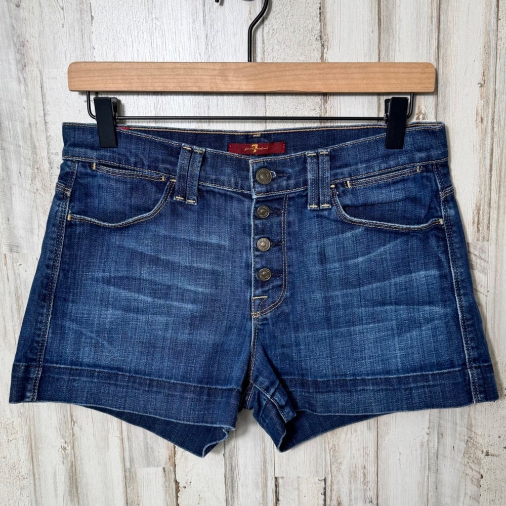 7 For All Mankind Button Fly High Rise Denim Mini Shorts Womens Size 27
